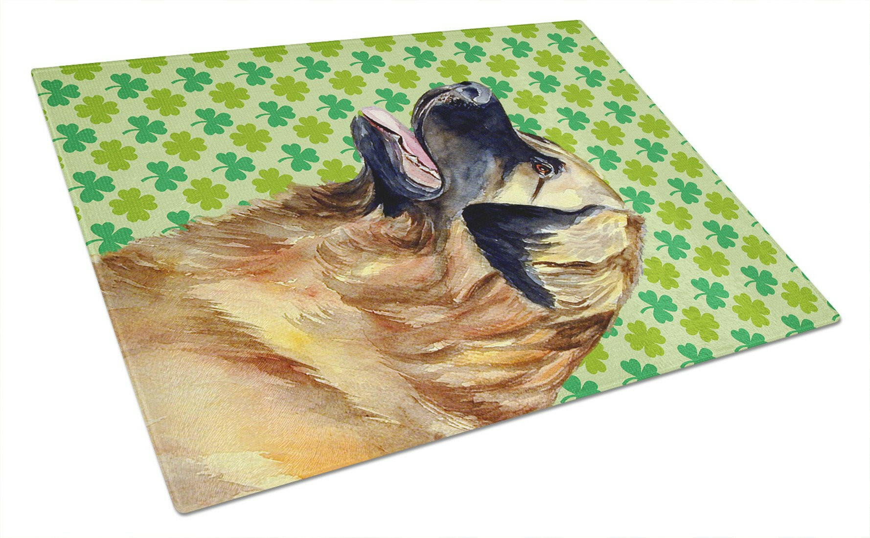 Leonberger St. Patrick's Day Shamrock Portrait Cutting Board Tempered Glass Kitchen Cutting Surface, Heat Resistant Chopping, Non-Slip Feet, Food Prep & Serving