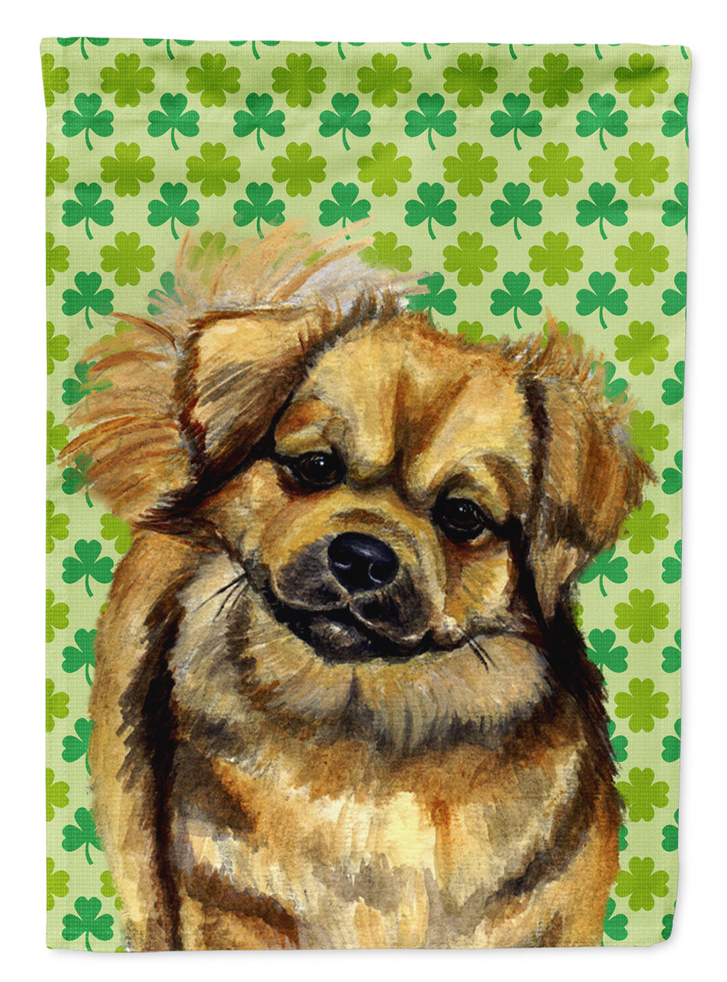 Tibetan Spaniel St. Patrick's Day Shamrock Portrait House Flag 28x40 Porch Sleeve Pole Decorative Outside Yard Banner Artwork Wall Hanging, Polyester