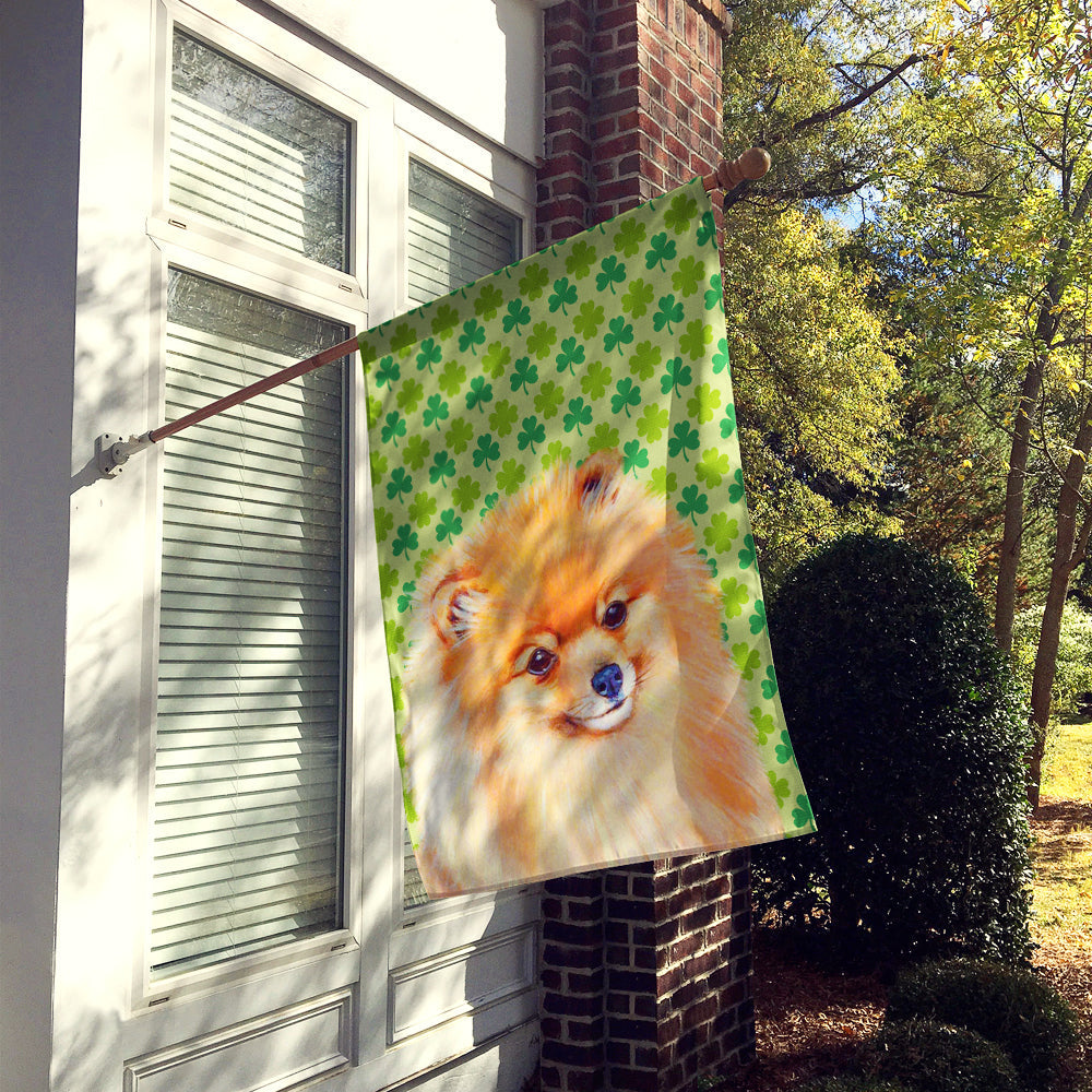 Pomeranian St. Patrick's Day Shamrock Portrait House Flag 28x40 Porch Sleeve Pole Decorative Outside Yard Banner Artwork Wall Hanging, Polyester