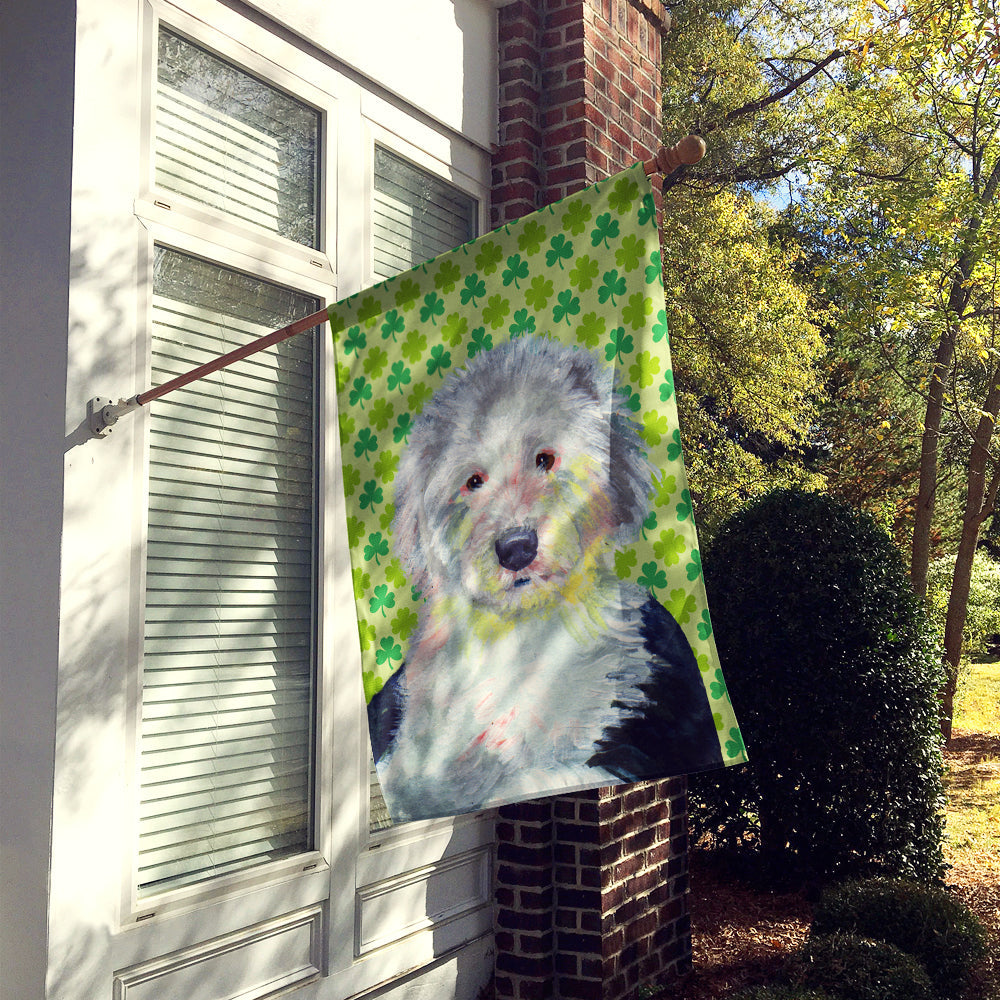Old English Sheepdog St. Patrick's Day Shamrock Portrait House Flag 28x40 Porch Sleeve Pole Decorative Outside Yard Banner Artwork Wall Hanging, Polyester