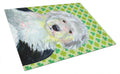 Old English Sheepdog St. Patrick's Day Shamrock Portrait Cutting Board Tempered Glass Kitchen Cutting Surface, Heat Resistant Chopping, Non-Slip Feet, Food Prep & Serving