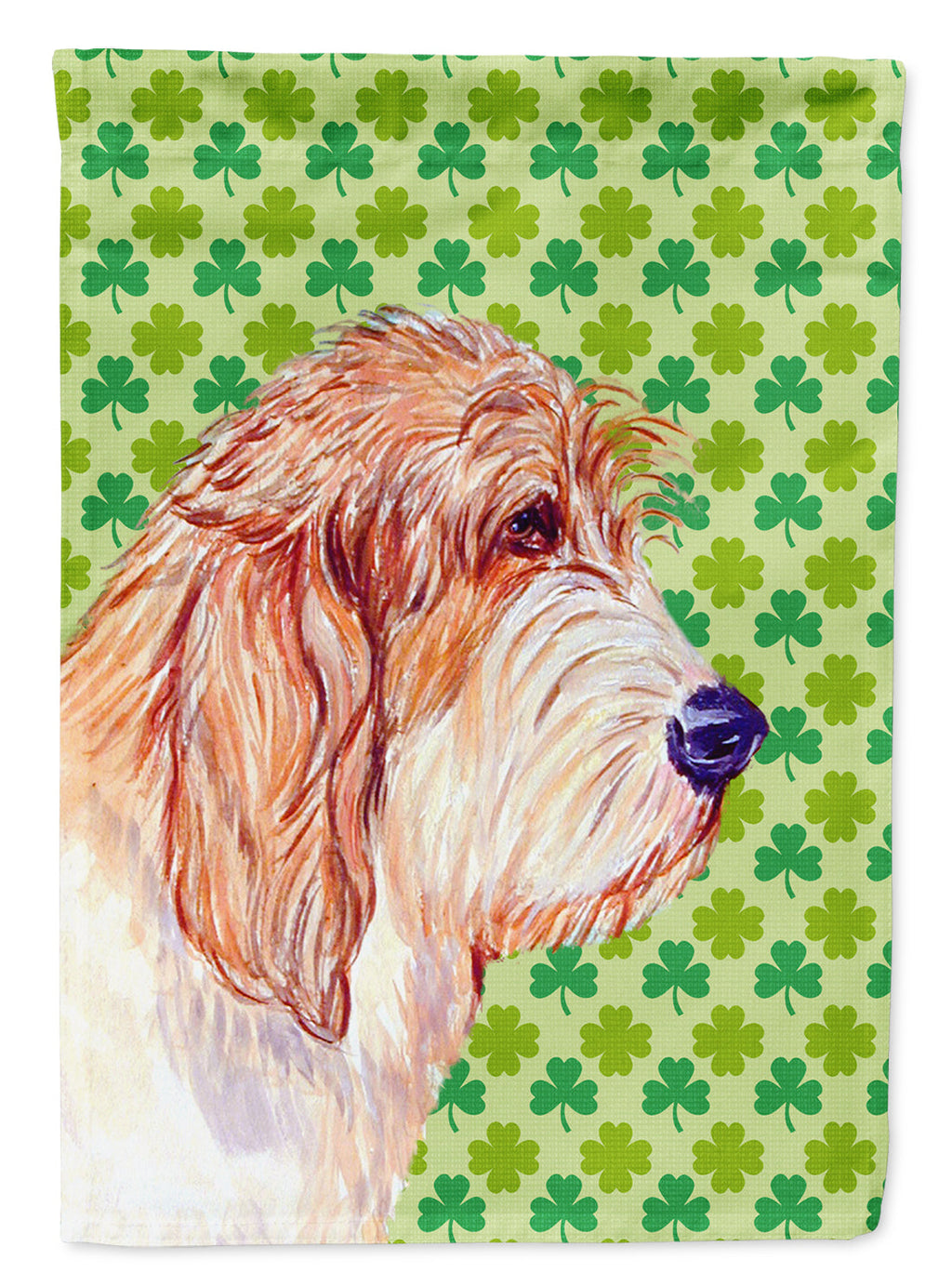 Petit Basset Griffon Vendeen St. Patrick's Day Shamrock House Flag 28x40 Porch Sleeve Pole Decorative Outside Yard Banner Artwork Wall Hanging, Polyester