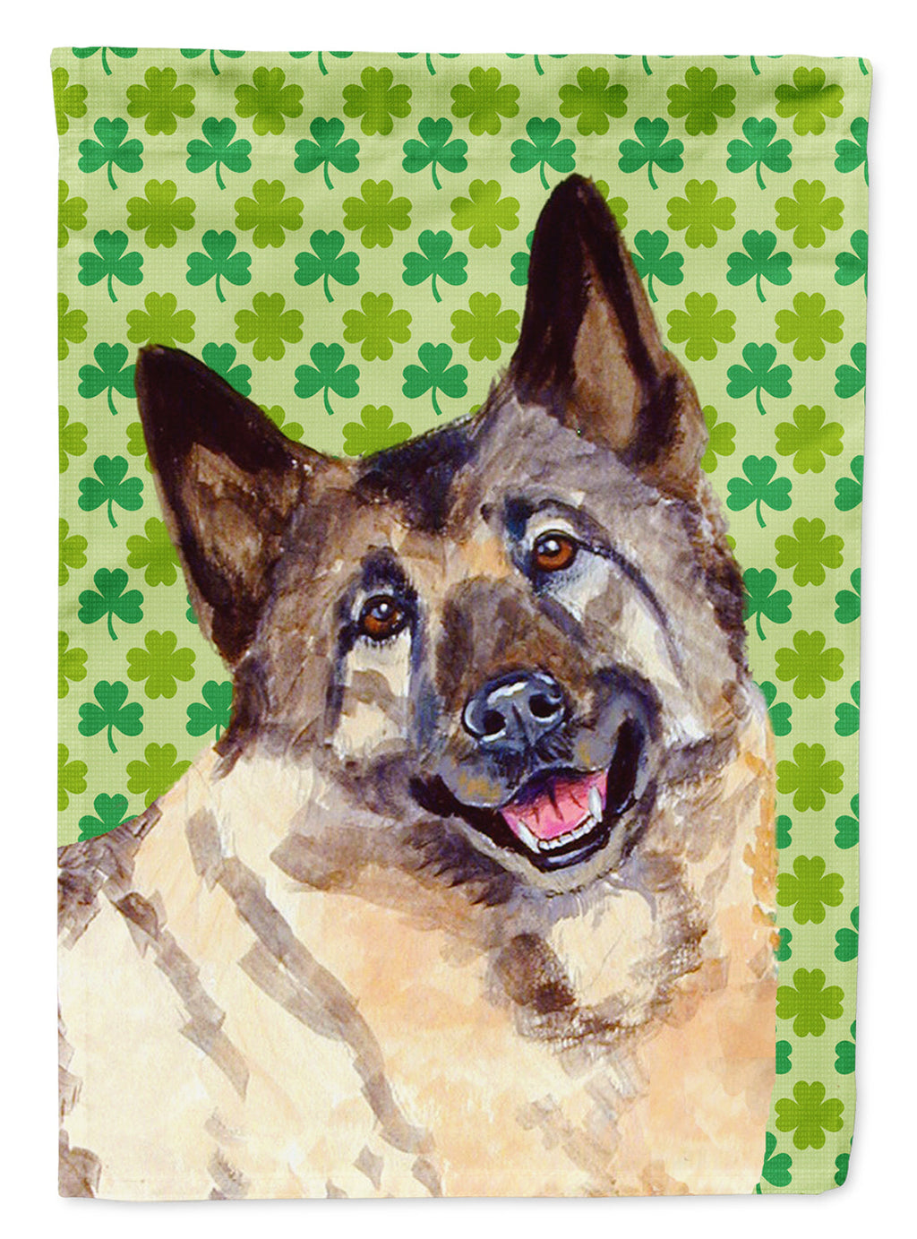 Norwegian Elkhound St. Patrick's Day Shamrock Portrait House Flag 28x40 Porch Sleeve Pole Decorative Outside Yard Banner Artwork Wall Hanging, Polyester