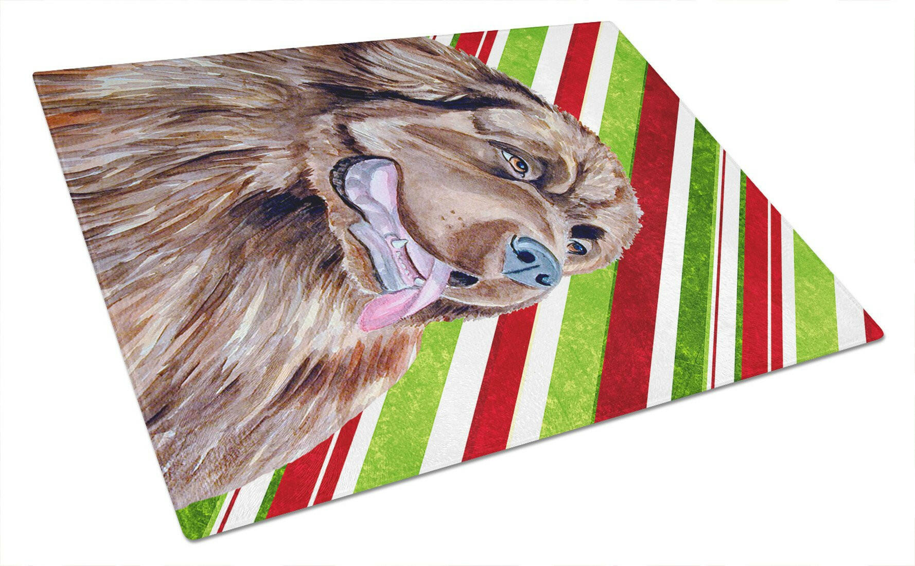 Newfoundland Candy Cane Holiday Christmas Cutting Board Tempered Glass Kitchen Cutting Surface, Heat Resistant Chopping, Non-Slip Feet, Food Prep & Serving
