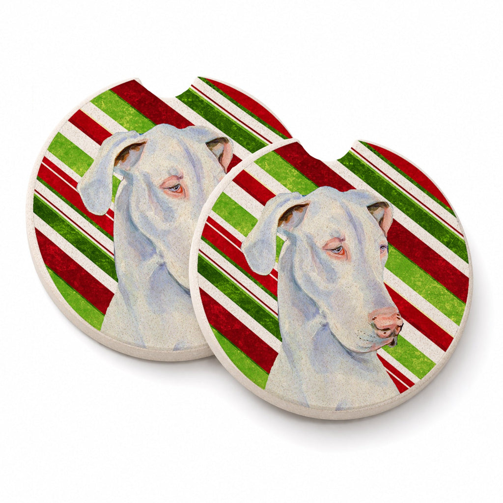 Great Dane Candy Cane Holiday Christmas Set of 2 Cup Holder Car Coasters Absorbent Round Sandstone Coasters Gifts for Men or Women, 2.5, Multicolor