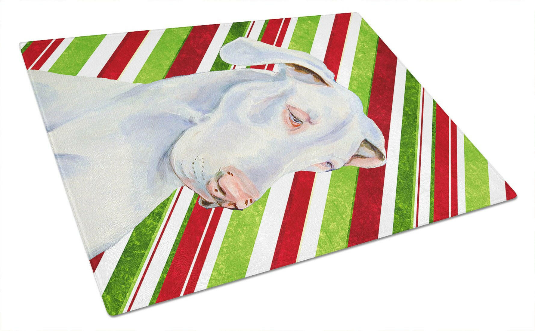 Great Dane Candy Cane Holiday Christmas Cutting Board Tempered Glass Kitchen Cutting Surface, Heat Resistant Chopping, Non-Slip Feet, Food Prep & Serving