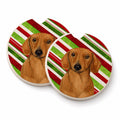 Dachshund Candy Cane Holiday Christmas Set of 2 Cup Holder Car Coasters Absorbent Round Sandstone Coasters Gifts for Men or Women, 2.5, Multicolor