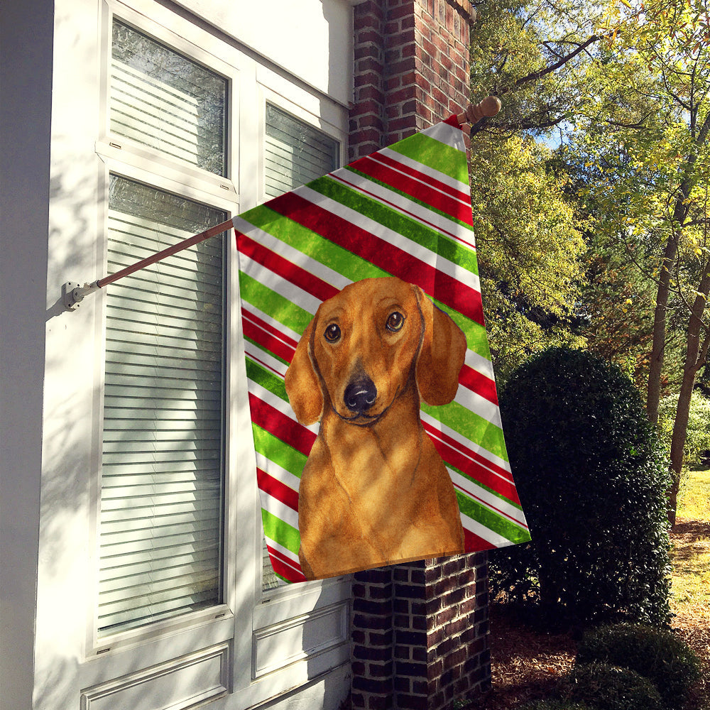 Dachshund Candy Cane Holiday Christmas House Flag 28x40 Porch Sleeve Pole Decorative Outside Yard Banner Artwork Wall Hanging, Polyester