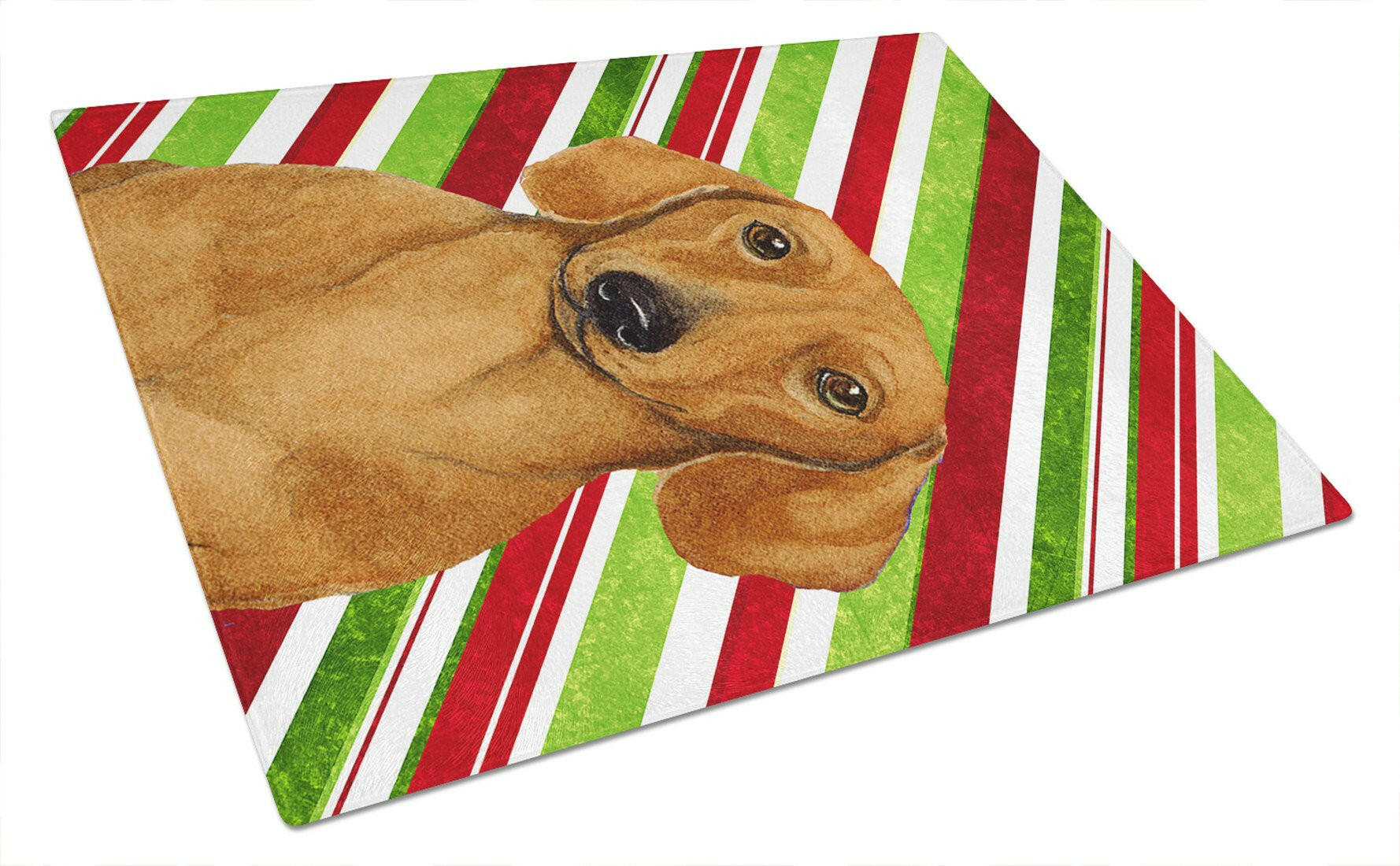 Dachshund Candy Cane Holiday Christmas Cutting Board Tempered Glass Kitchen Cutting Surface, Heat Resistant Chopping, Non-Slip Feet, Food Prep & Serving