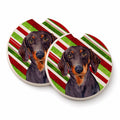 Dachshund Candy Cane Holiday Christmas Set of 2 Cup Holder Car Coasters Absorbent Round Sandstone Coasters Gifts for Men or Women, 2.5, Multicolor