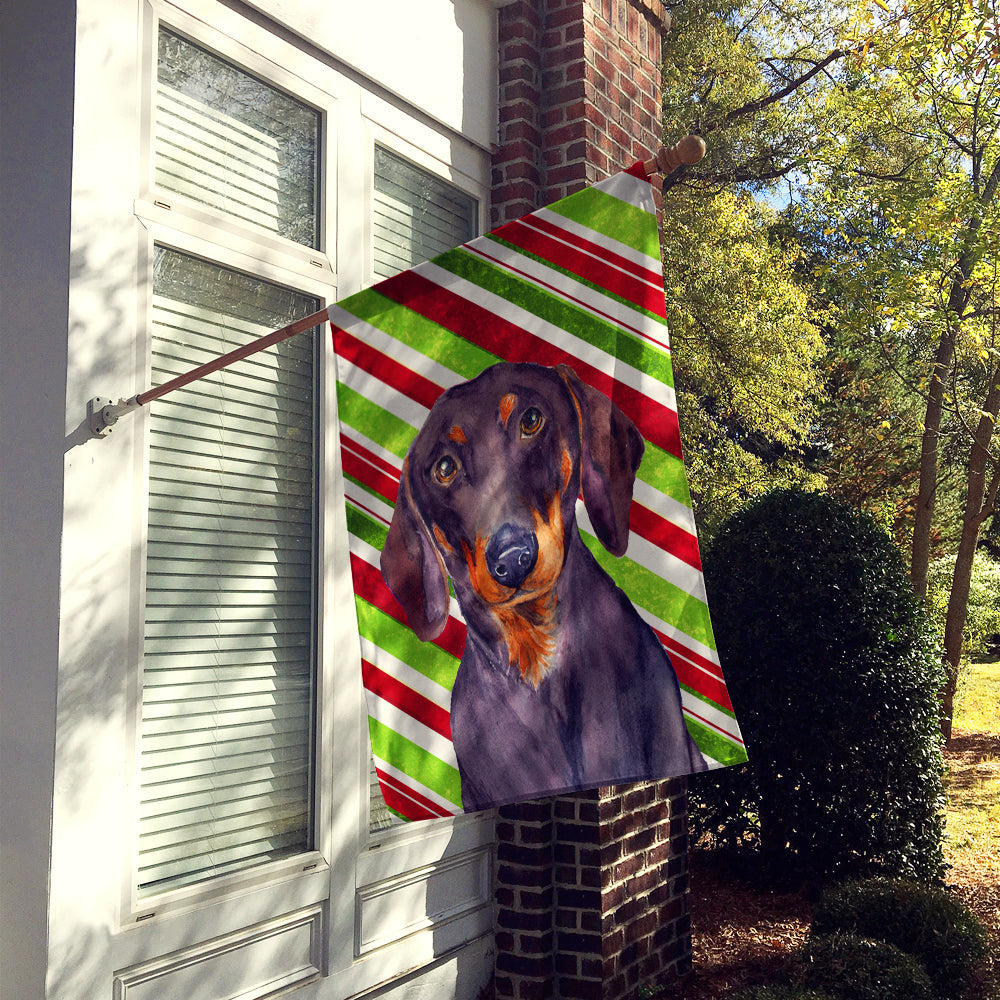 Dachshund Candy Cane Holiday Christmas House Flag 28x40 Porch Sleeve Pole Decorative Outside Yard Banner Artwork Wall Hanging, Polyester