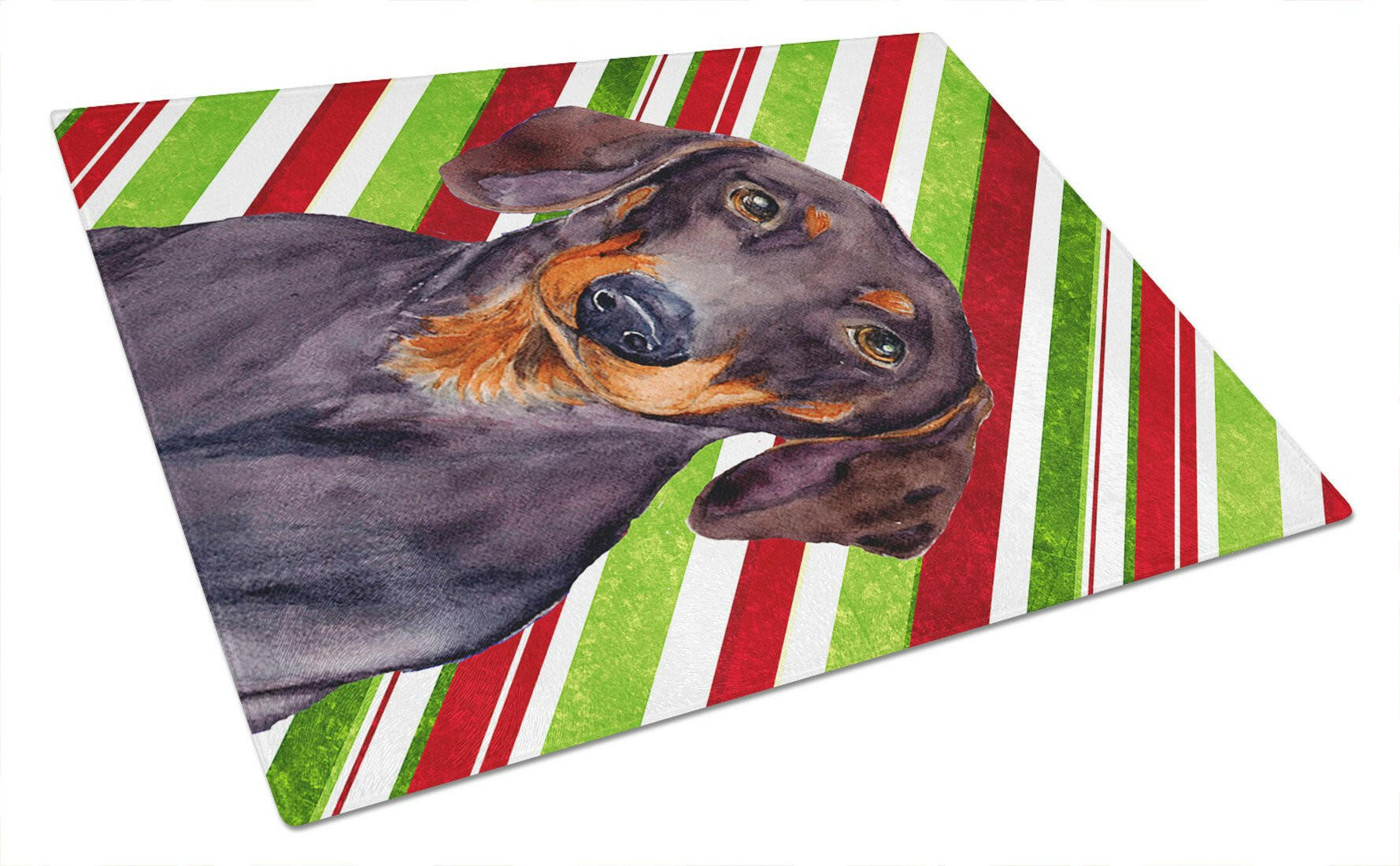 Dachshund Candy Cane Holiday Christmas Cutting Board Tempered Glass Kitchen Cutting Surface, Heat Resistant Chopping, Non-Slip Feet, Food Prep & Serving