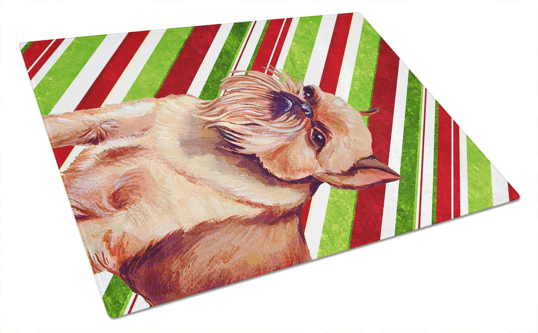 Brussels Griffon Candy Cane Holiday Christmas Cutting Board Tempered Glass Kitchen Cutting Surface, Heat Resistant Chopping, Non-Slip Feet, Food Prep & Serving