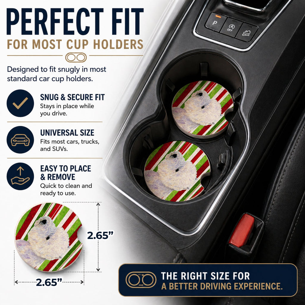Westie Candy Cane Holiday Christmas Set of 2 Cup Holder Car Coasters Absorbent Round Sandstone Coasters Gifts for Men or Women, 2.5, Multicolor