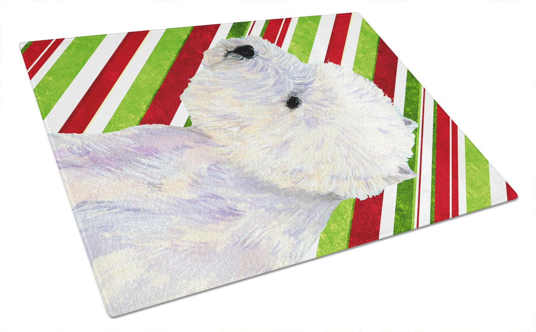 Westie Candy Cane Holiday Christmas Cutting Board Tempered Glass Kitchen Cutting Surface, Heat Resistant Chopping, Non-Slip Feet, Food Prep & Serving