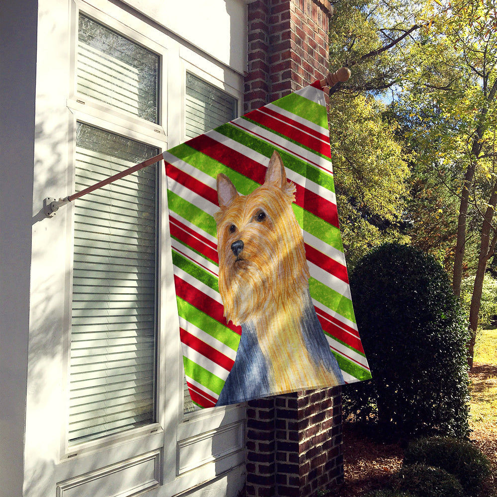 Silky Terrier Candy Cane Holiday Christmas House Flag 28x40 Porch Sleeve Pole Decorative Outside Yard Banner Artwork Wall Hanging, Polyester