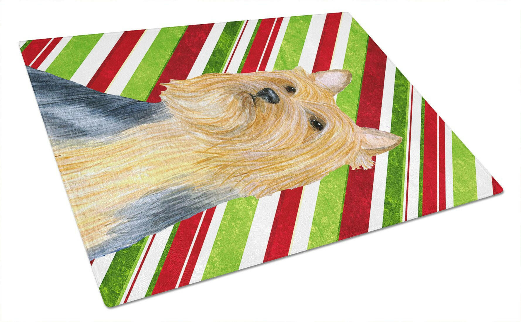 Silky Terrier Candy Cane Holiday Christmas Cutting Board Tempered Glass Kitchen Cutting Surface, Heat Resistant Chopping, Non-Slip Feet, Food Prep & Serving