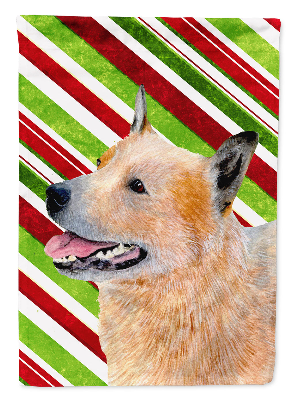 Australian Cattle Dog Candy Cane Holiday Christmas House Flag 28x40 Porch Sleeve Pole Decorative Outside Yard Banner Artwork Wall Hanging, Polyester