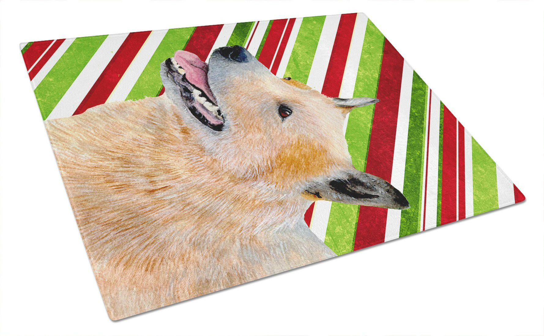Australian Cattle Dog Candy Cane Holiday Christmas Cutting Board Tempered Glass Kitchen Cutting Surface, Heat Resistant Chopping, Non-Slip Feet, Food Prep & Serving
