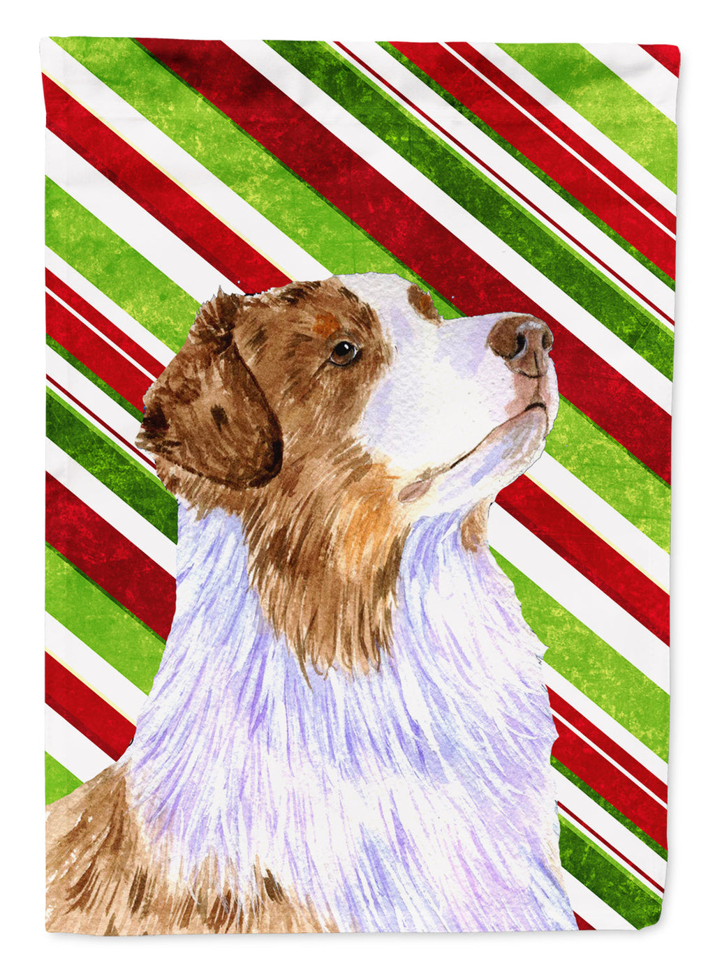 Australian Shepherd Candy Cane Holiday Christmas House Flag 28x40 Porch Sleeve Pole Decorative Outside Yard Banner Artwork Wall Hanging, Polyester