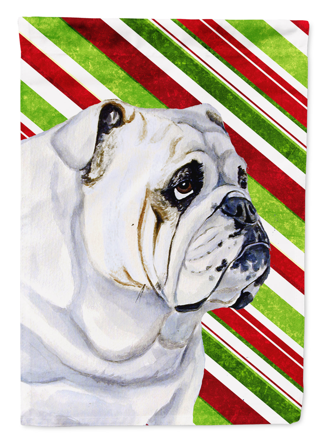 Bulldog English Candy Cane Holiday Christmas House Flag 28x40 Porch Sleeve Pole Decorative Outside Yard Banner Artwork Wall Hanging, Polyester
