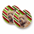 Cairn Terrier Candy Cane Holiday Christmas Set of 2 Cup Holder Car Coasters Absorbent Round Sandstone Coasters Gifts for Men or Women, 2.5, Multicolor