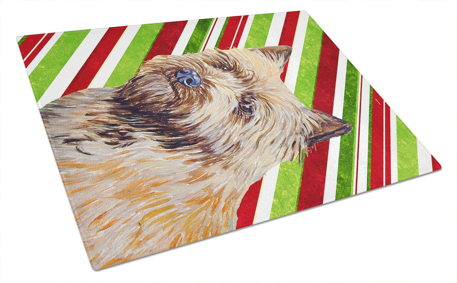 Cairn Terrier Candy Cane Holiday Christmas Cutting Board Tempered Glass Kitchen Cutting Surface, Heat Resistant Chopping, Non-Slip Feet, Food Prep & Serving