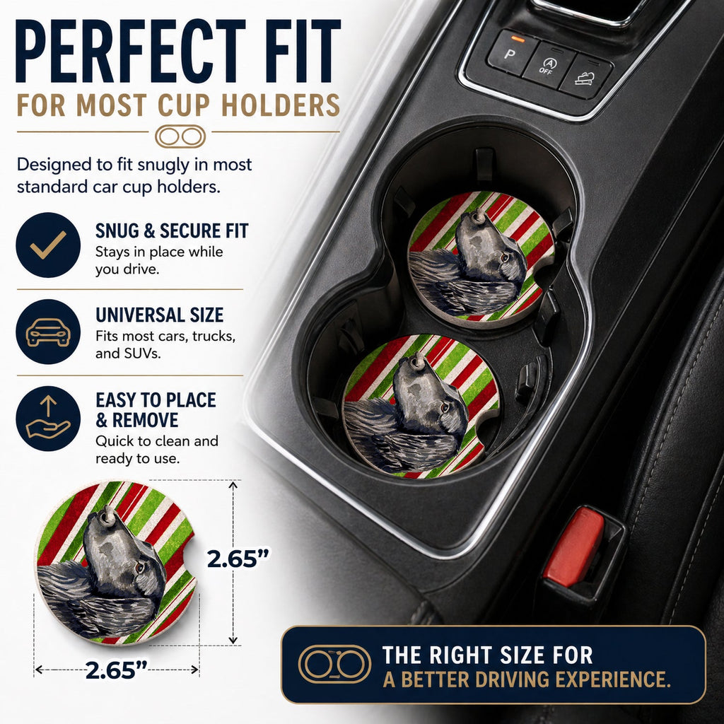 Flat Coated Retriever Candy Cane Holiday Christmas Set of 2 Cup Holder Car Coasters Absorbent Round Sandstone Coasters Gifts for Men or Women, 2.5, Multicolor