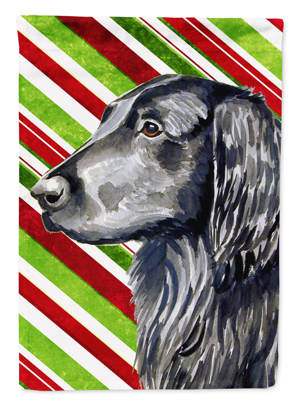 Flat Coated Retriever Candy Cane Holiday Christmas House Flag 28x40 Porch Sleeve Pole Decorative Outside Yard Banner Artwork Wall Hanging, Polyester
