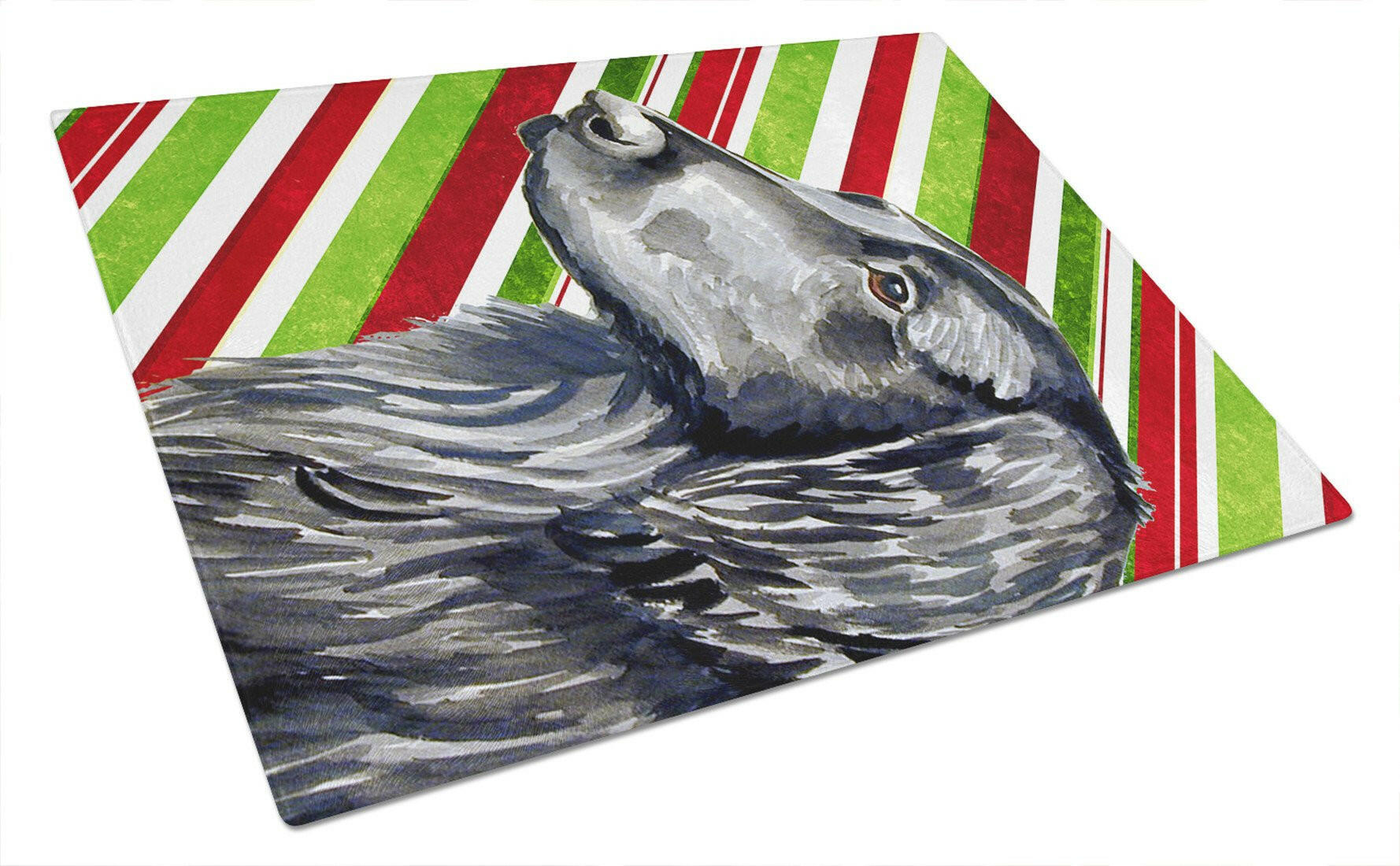 Flat Coated Retriever Candy Cane Holiday Christmas Cutting Board Tempered Glass Kitchen Cutting Surface, Heat Resistant Chopping, Non-Slip Feet, Food Prep & Serving