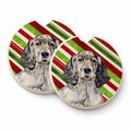 English Setter Candy Cane Holiday Christmas Set of 2 Cup Holder Car Coasters Absorbent Round Sandstone Coasters Gifts for Men or Women, 2.5, Multicolor