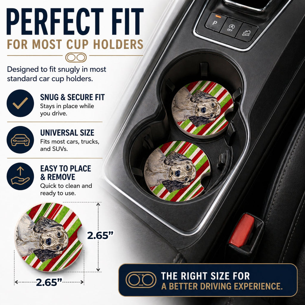 English Setter Candy Cane Holiday Christmas Set of 2 Cup Holder Car Coasters Absorbent Round Sandstone Coasters Gifts for Men or Women, 2.5, Multicolor