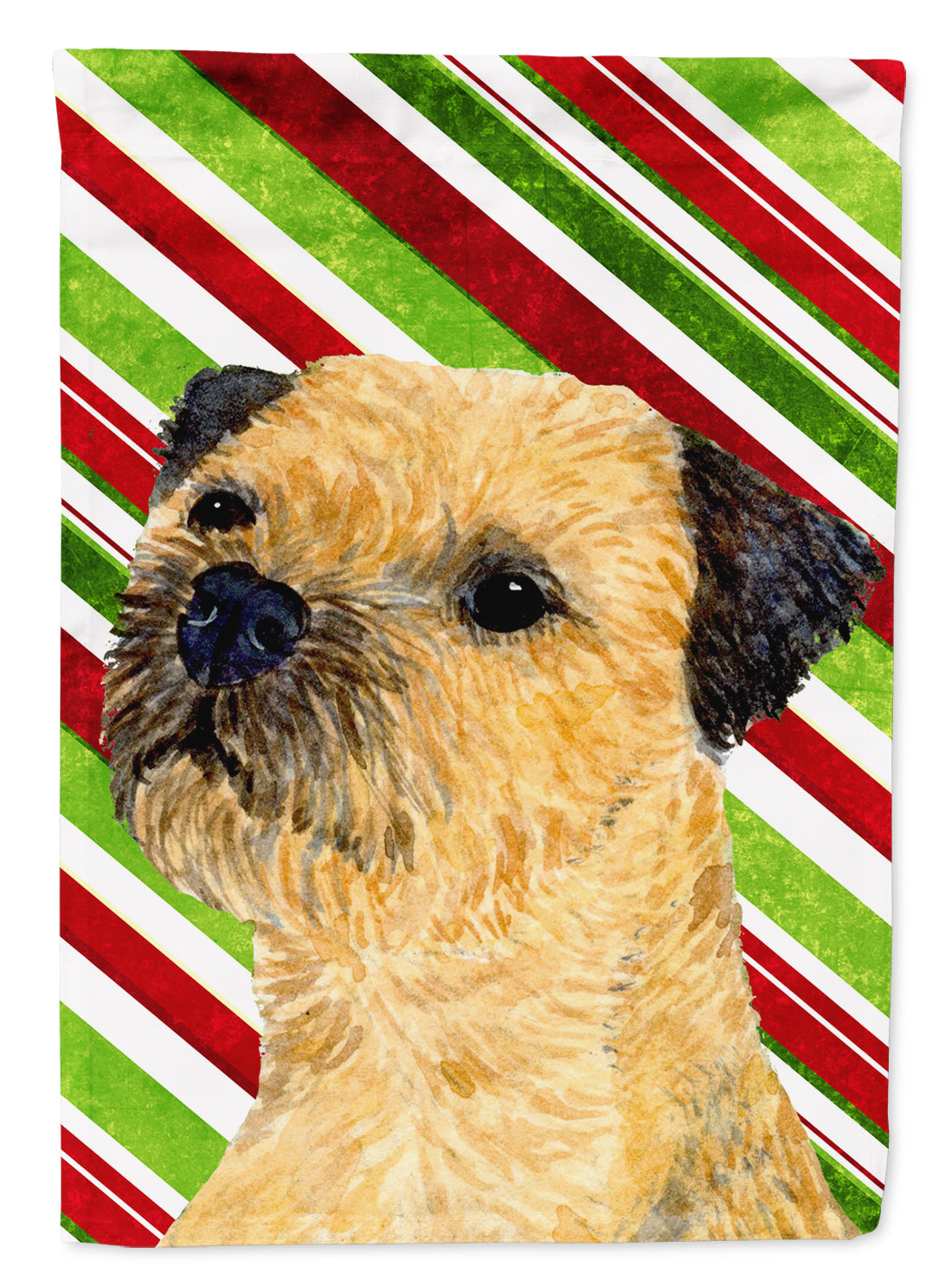 Border Terrier Candy Cane Holiday Christmas House Flag 28x40 Porch Sleeve Pole Decorative Outside Yard Banner Artwork Wall Hanging, Polyester