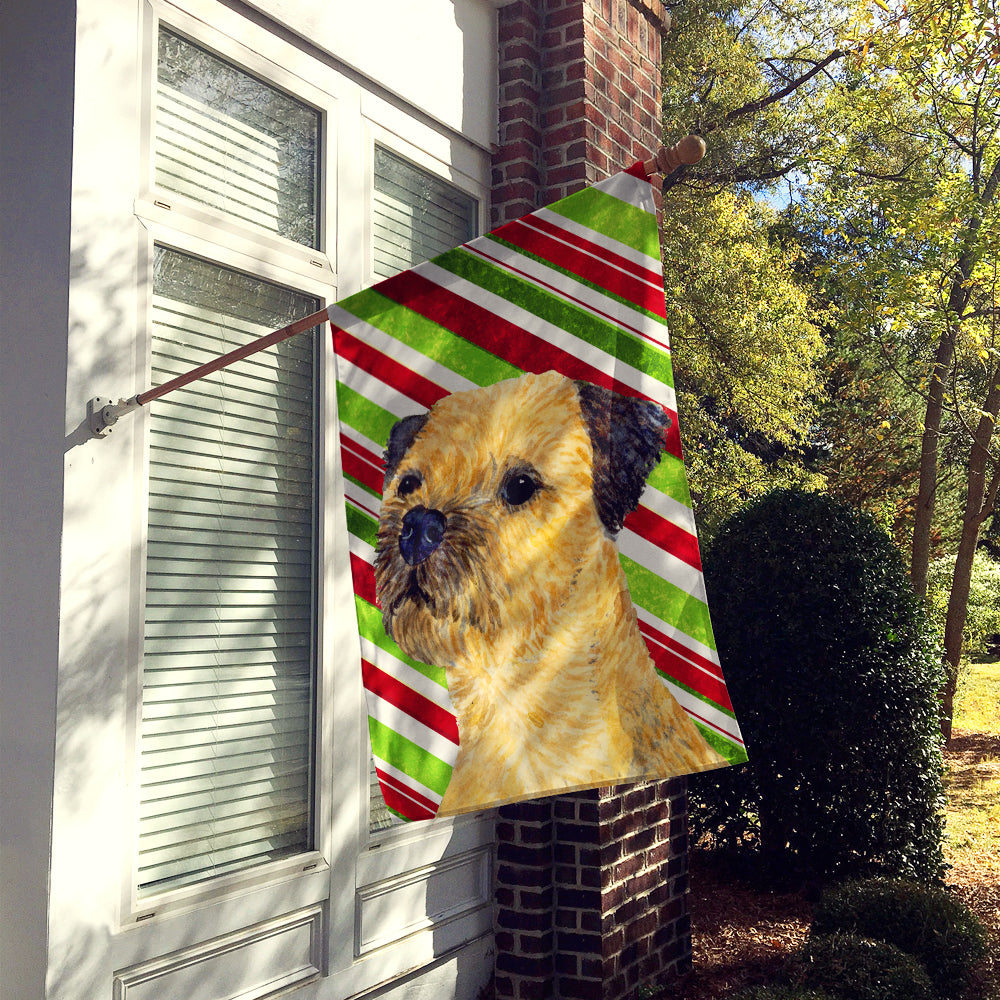 Border Terrier Candy Cane Holiday Christmas House Flag 28x40 Porch Sleeve Pole Decorative Outside Yard Banner Artwork Wall Hanging, Polyester