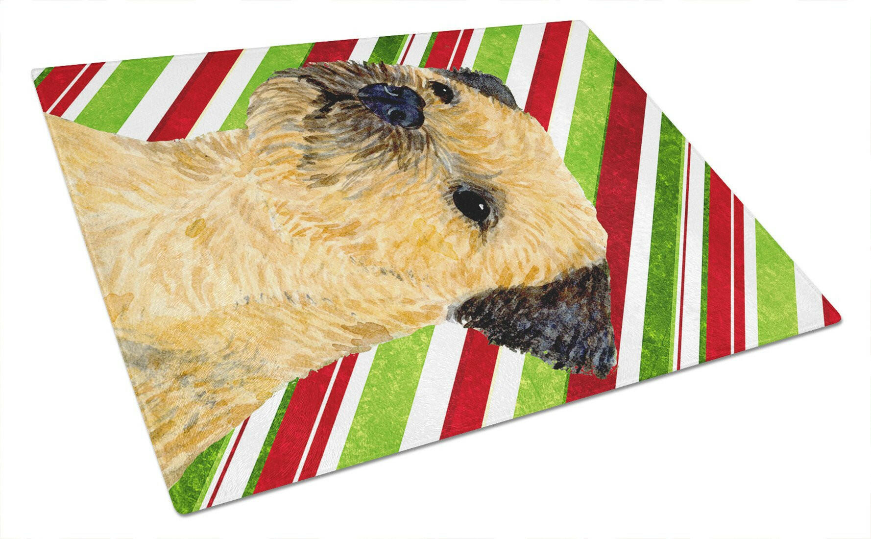 Border Terrier Candy Cane Holiday Christmas Cutting Board Tempered Glass Kitchen Cutting Surface, Heat Resistant Chopping, Non-Slip Feet, Food Prep & Serving