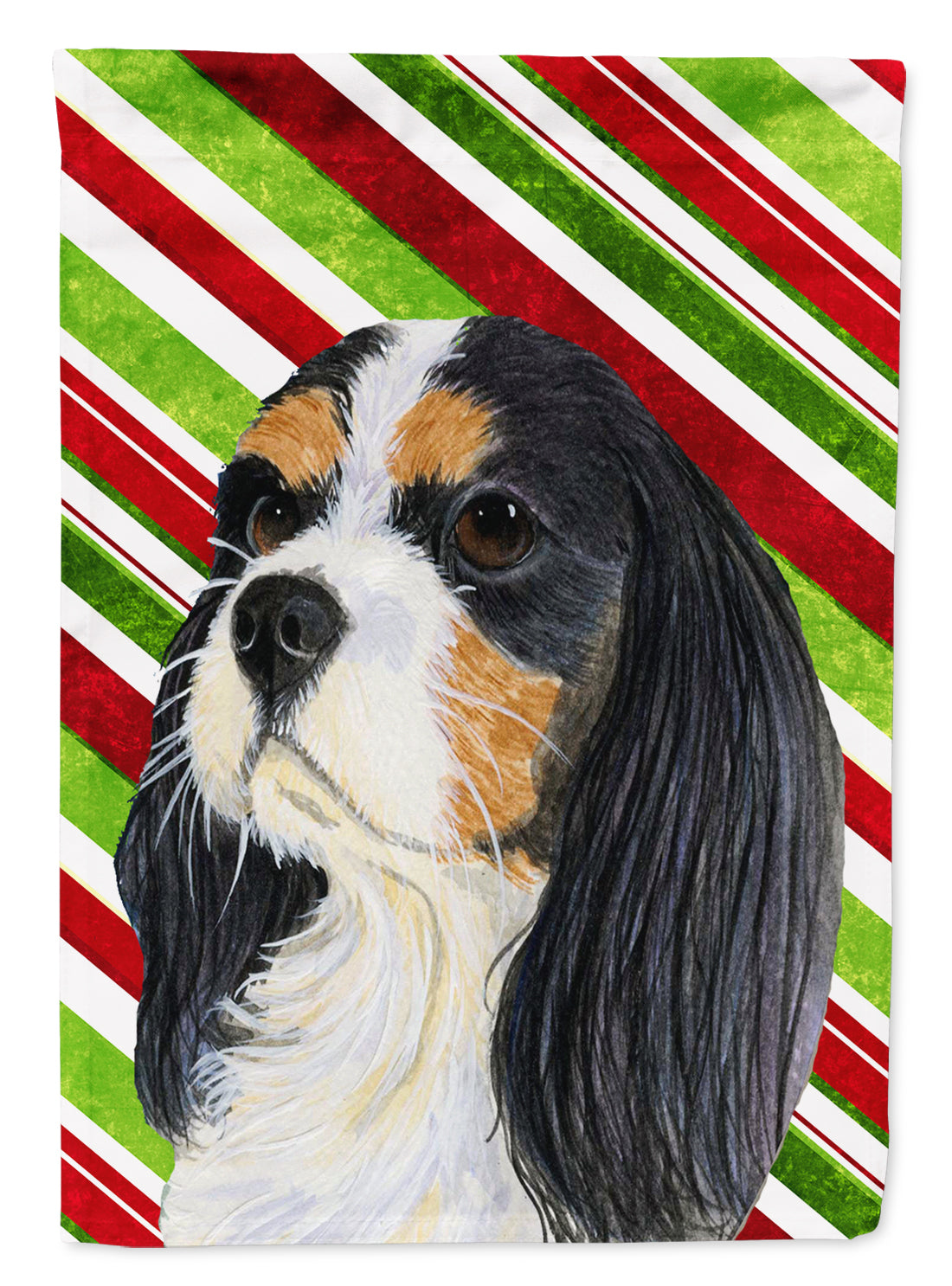 Cavalier Spaniel Candy Cane Holiday Christmas House Flag 28x40 Porch Sleeve Pole Decorative Outside Yard Banner Artwork Wall Hanging, Polyester