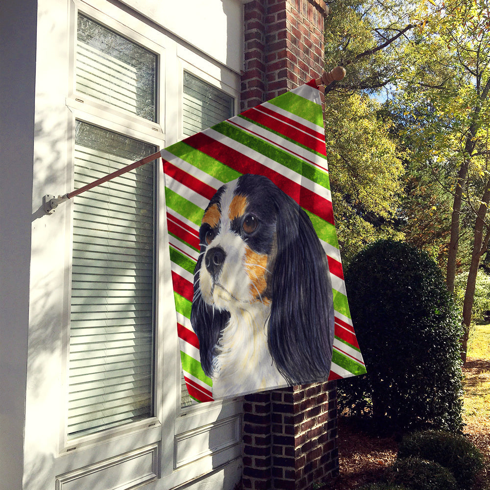Cavalier Spaniel Candy Cane Holiday Christmas House Flag 28x40 Porch Sleeve Pole Decorative Outside Yard Banner Artwork Wall Hanging, Polyester