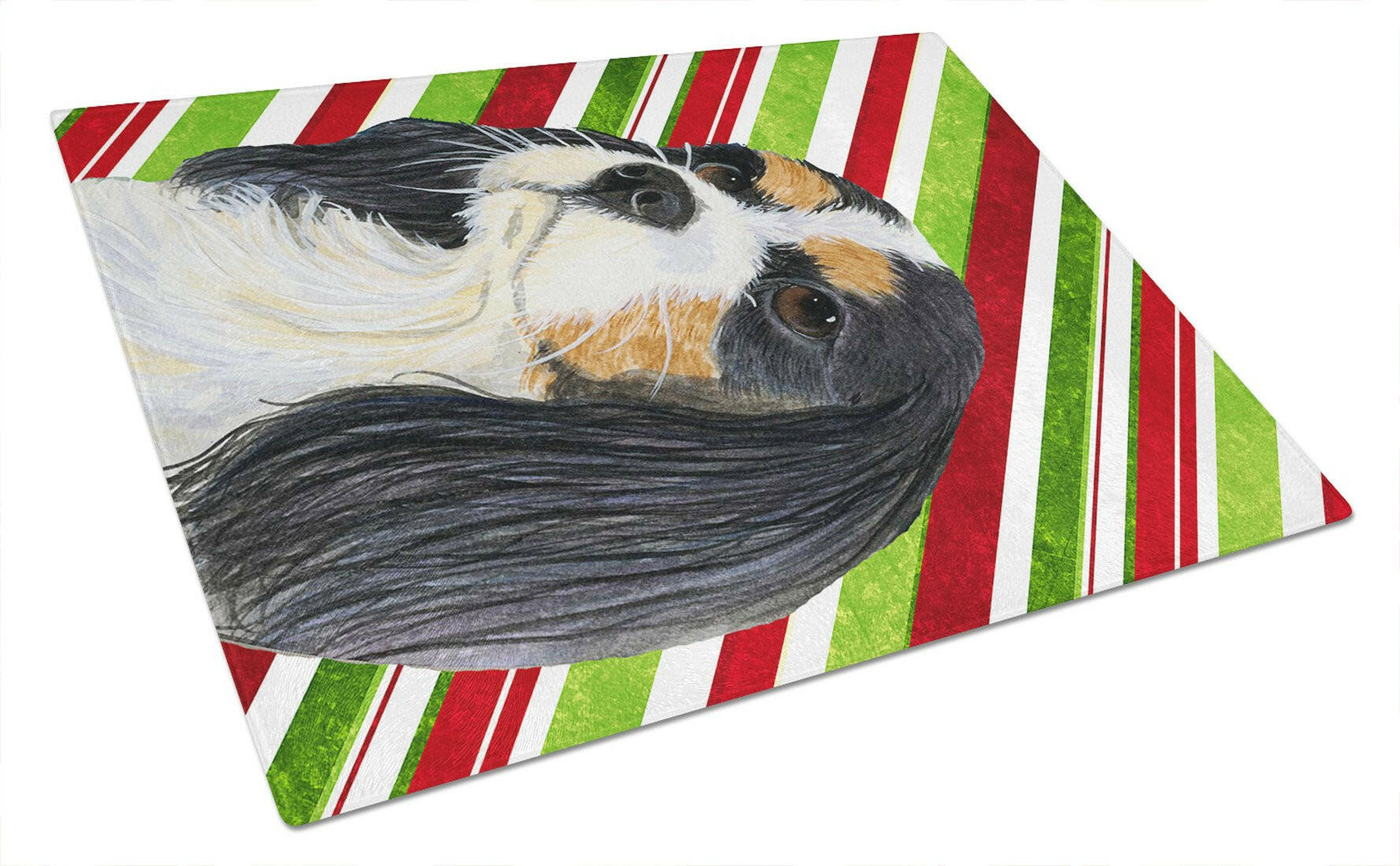 Cavalier Spaniel Candy Cane Holiday Christmas Cutting Board Tempered Glass Kitchen Cutting Surface, Heat Resistant Chopping, Non-Slip Feet, Food Prep & Serving