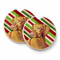 Vizsla Candy Cane Holiday Christmas Set of 2 Cup Holder Car Coasters Absorbent Round Sandstone Coasters Gifts for Men or Women, 2.5, Multicolor