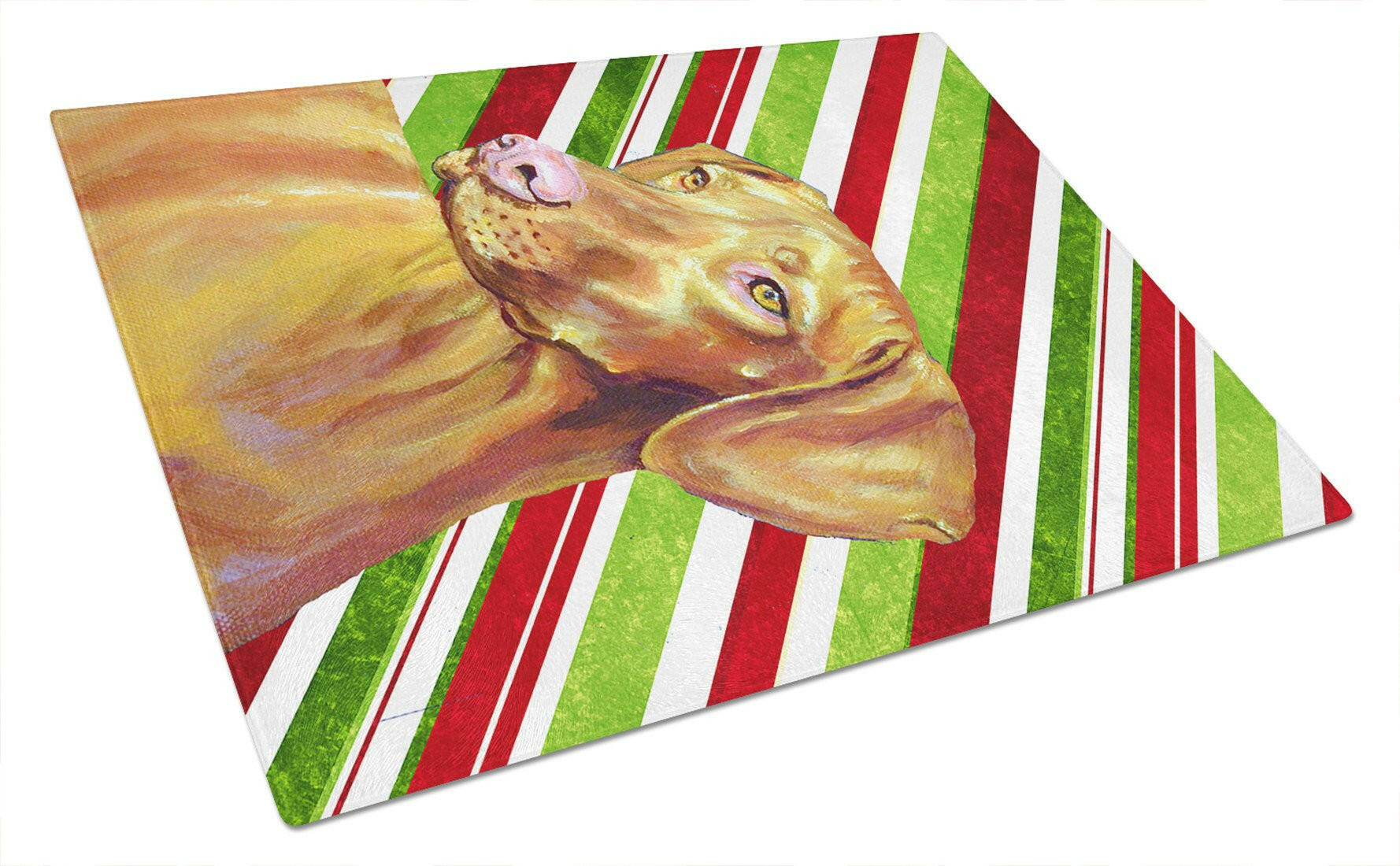Vizsla Candy Cane Holiday Christmas Cutting Board Tempered Glass Kitchen Cutting Surface, Heat Resistant Chopping, Non-Slip Feet, Food Prep & Serving