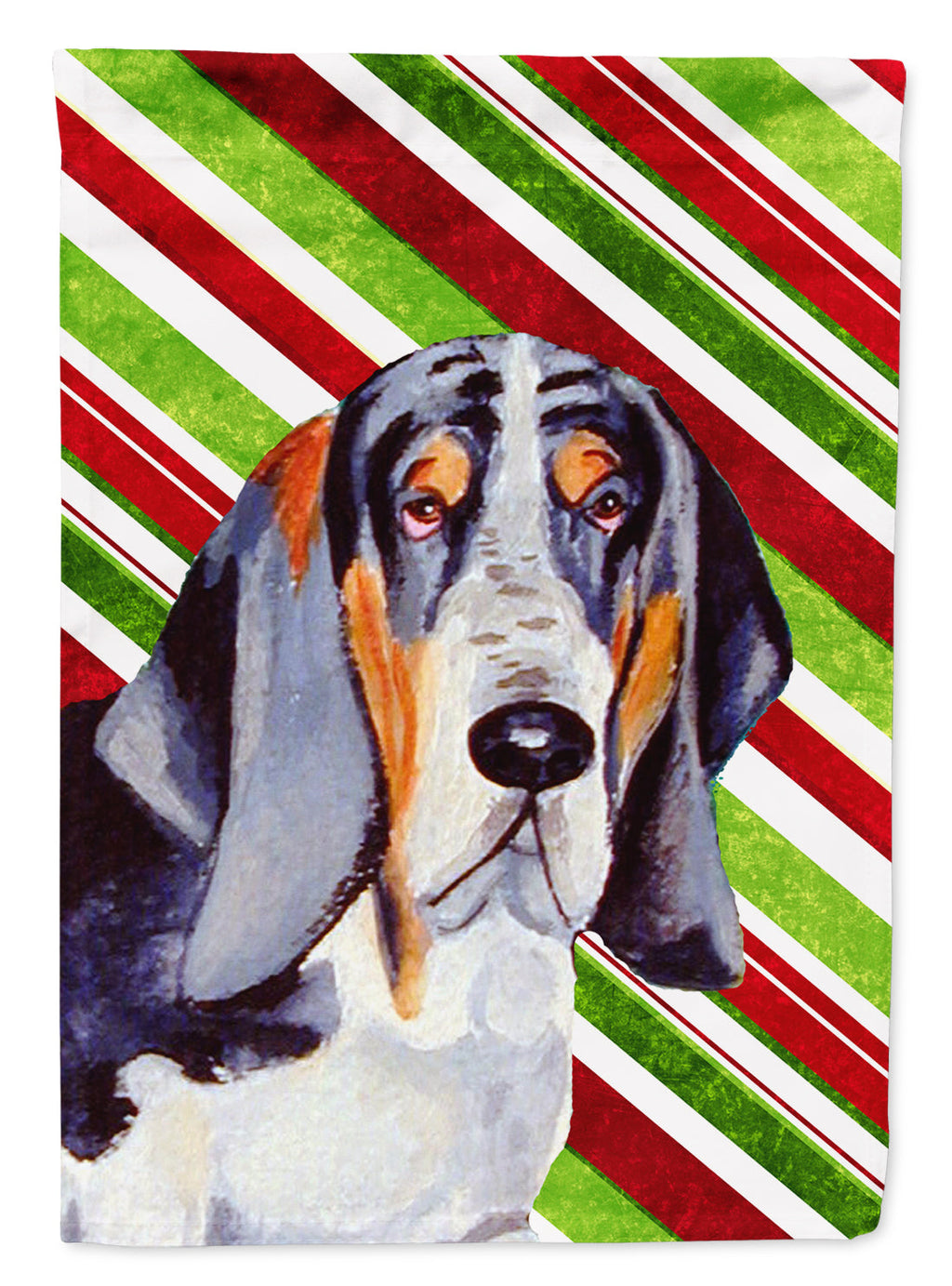 Basset Hound Candy Cane Holiday Christmas House Flag 28x40 Porch Sleeve Pole Decorative Outside Yard Banner Artwork Wall Hanging, Polyester