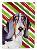 Basset Hound Candy Cane Holiday Christmas House Flag 28x40 Porch Sleeve Pole Decorative Outside Yard Banner Artwork Wall Hanging, Polyester
