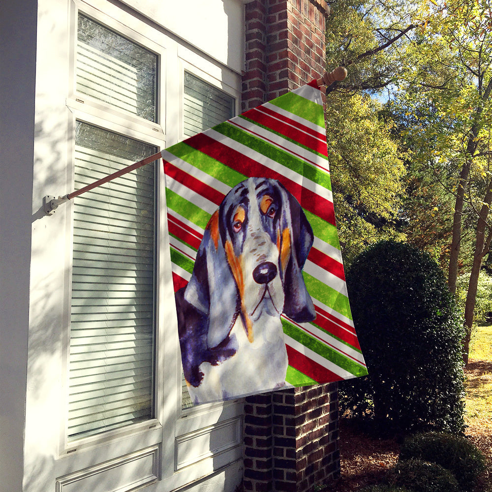 Basset Hound Candy Cane Holiday Christmas House Flag 28x40 Porch Sleeve Pole Decorative Outside Yard Banner Artwork Wall Hanging, Polyester