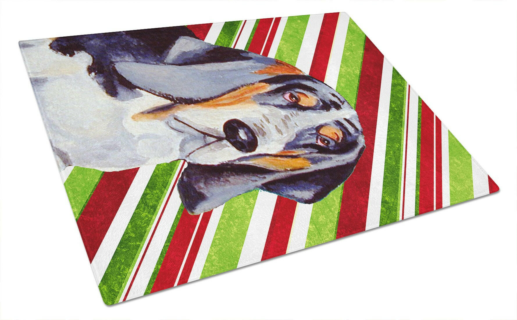 Basset Hound Candy Cane Holiday Christmas Cutting Board Tempered Glass Kitchen Cutting Surface, Heat Resistant Chopping, Non-Slip Feet, Food Prep & Serving