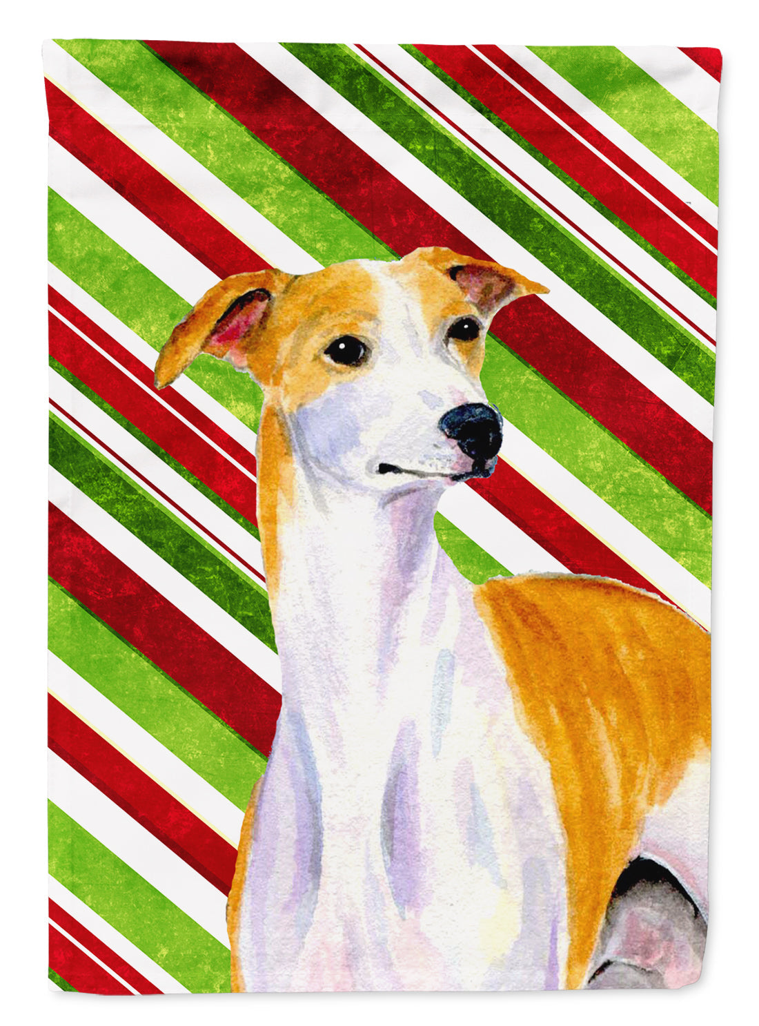Whippet Candy Cane Holiday Christmas House Flag 28x40 Porch Sleeve Pole Decorative Outside Yard Banner Artwork Wall Hanging, Polyester