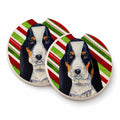 Basset Hound Candy Cane Holiday Christmas Set of 2 Cup Holder Car Coasters Absorbent Round Sandstone Coasters Gifts for Men or Women, 2.5, Multicolor