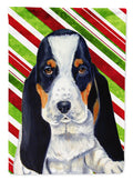 Basset Hound Candy Cane Holiday Christmas House Flag 28x40 Porch Sleeve Pole Decorative Outside Yard Banner Artwork Wall Hanging, Polyester