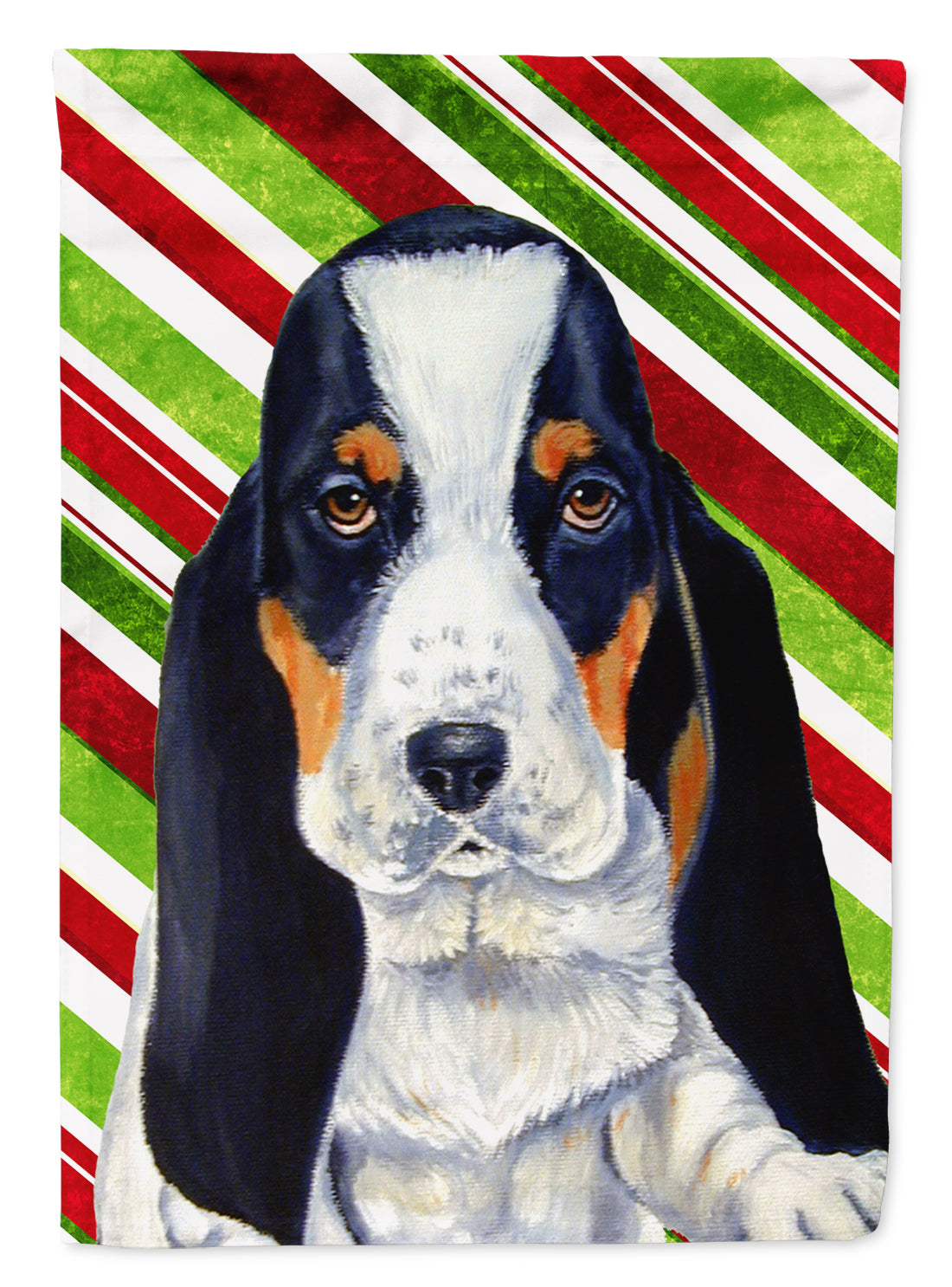 Basset Hound Candy Cane Holiday Christmas House Flag 28x40 Porch Sleeve Pole Decorative Outside Yard Banner Artwork Wall Hanging, Polyester