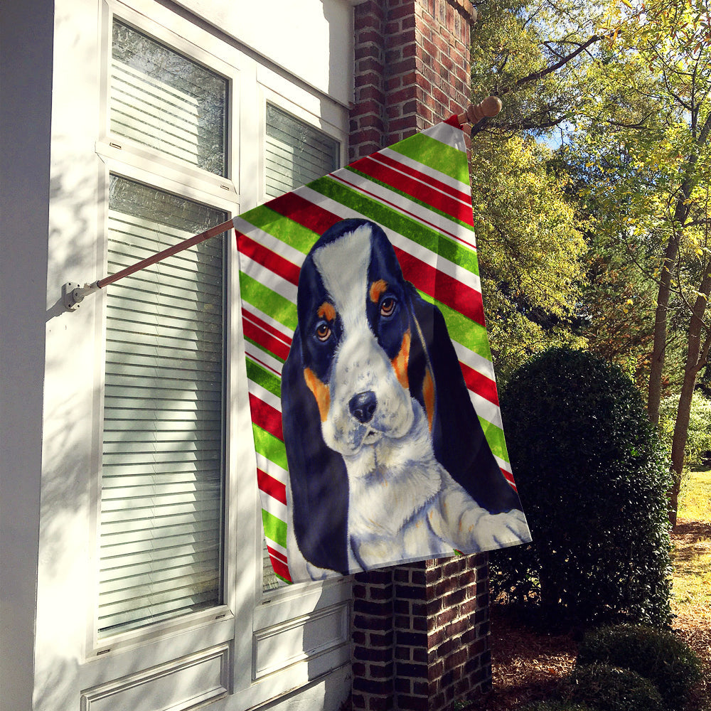 Basset Hound Candy Cane Holiday Christmas House Flag 28x40 Porch Sleeve Pole Decorative Outside Yard Banner Artwork Wall Hanging, Polyester
