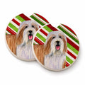 Bearded Collie Candy Cane Holiday Christmas Set of 2 Cup Holder Car Coasters Absorbent Round Sandstone Coasters Gifts for Men or Women, 2.5, Multicolor